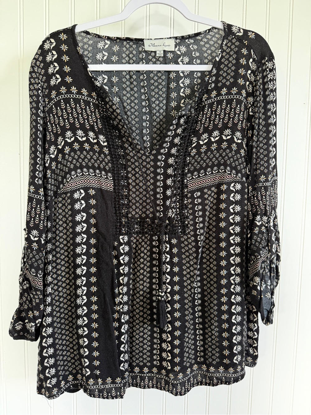 Meera Lane Top 1X Beaded and‎ Tassels Lightweight Boho Cottagecore
